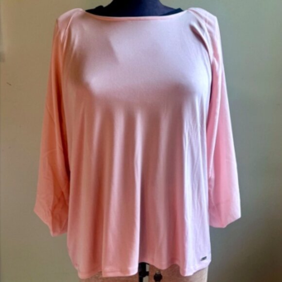 Calvin Klein Blush Pink 3/4 Sleeve Jersey & Chiffon Top – XL - Picture 2 of 6
